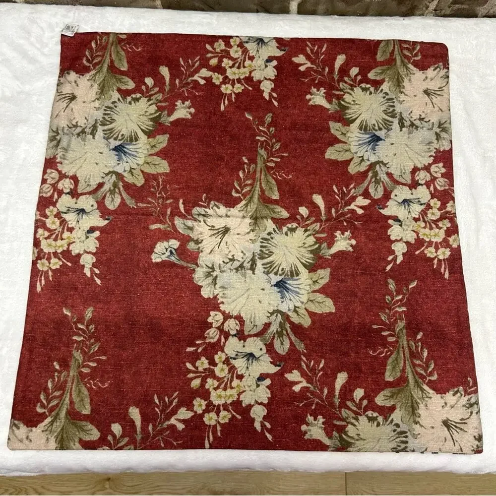 Pottery Barn Seely Floral Reversible Printed Accent Pillow Cover Cream Red NEW